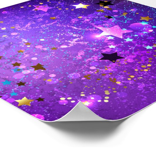 Paarse folie achtergrond met sterren poster (Hoek)