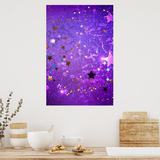 Paarse folie achtergrond met sterren poster (Keuken)