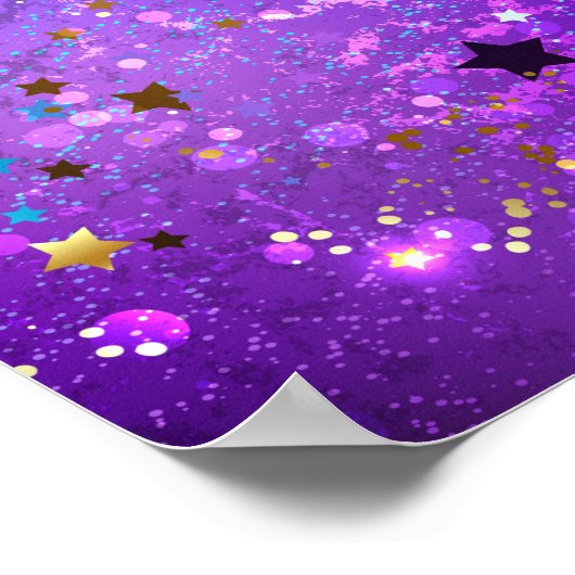 Paarse folie achtergrond met sterren poster (Hoek)