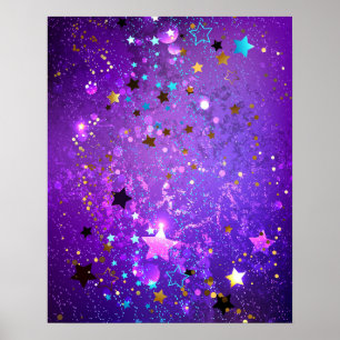 Paarse folie achtergrond met sterren poster