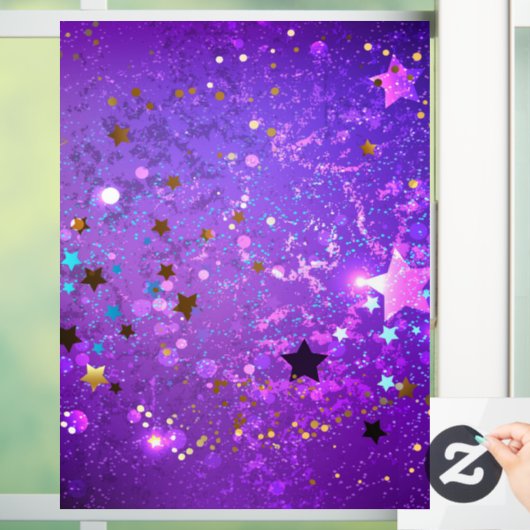 Paarse folie achtergrond met sterren raamsticker (Huis)