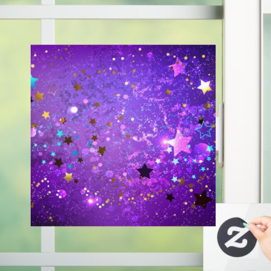 Paarse folie achtergrond met sterren raamsticker (Huis)
