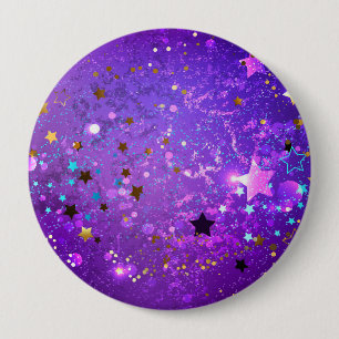 Paarse folie achtergrond met sterren ronde button 4,0 cm