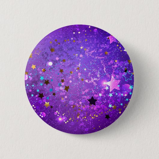 Paarse folie achtergrond met sterren ronde button 5,7 cm (Voorkant)