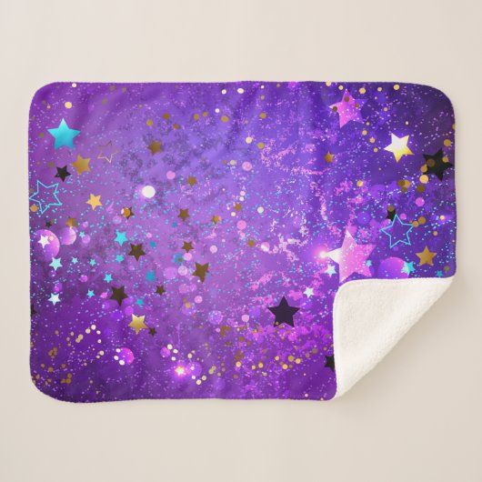 Paarse folie achtergrond met sterren sherpa deken (Voorkant (horizontaal))