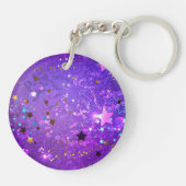 Paarse folie achtergrond met sterren sleutelhanger (Achterkant)