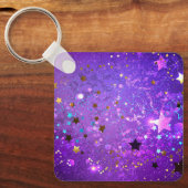 Paarse folie achtergrond met sterren sleutelhanger (Voorkant)