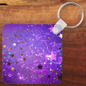 Paarse folie achtergrond met sterren sleutelhanger (Achterkant)