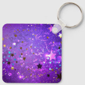 Paarse folie achtergrond met sterren sleutelhanger (Achterkant)