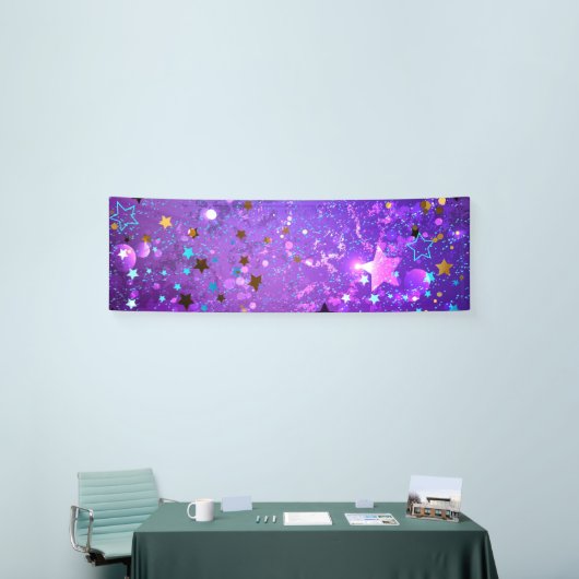 Paarse folie achtergrond met sterren spandoek (Beurs)