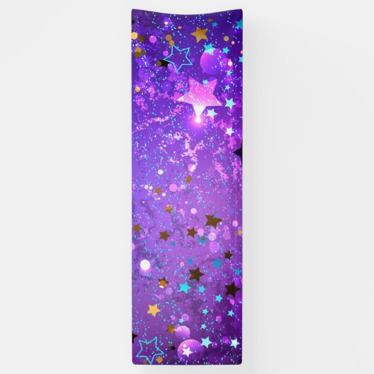 Paarse folie achtergrond met sterren spandoek (Verticaal)