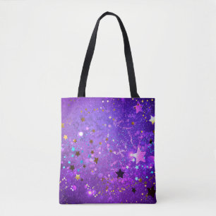 Paarse folie achtergrond met sterren tote bag