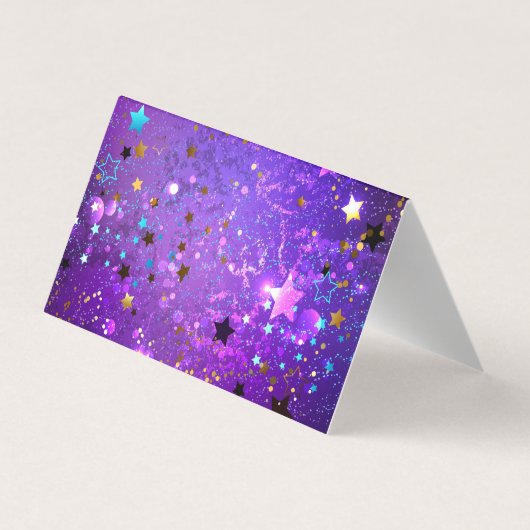 Paarse folie achtergrond met sterren visitekaartje (Achterkant)
