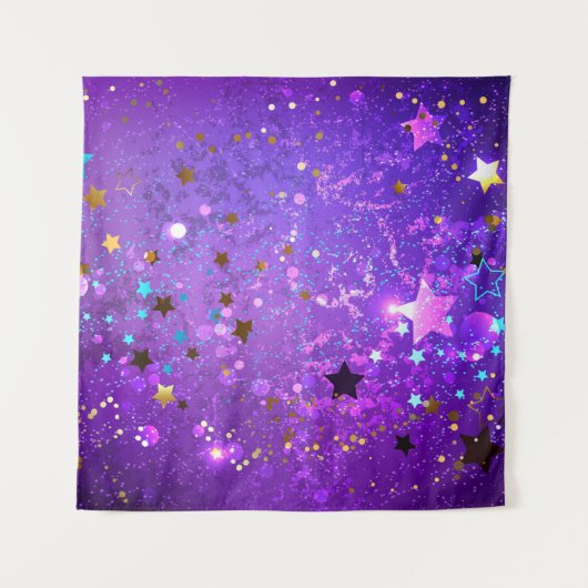 Paarse folie achtergrond met sterren wandkleed (Voorkant)