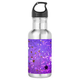 Paarse folie achtergrond met sterren waterfles