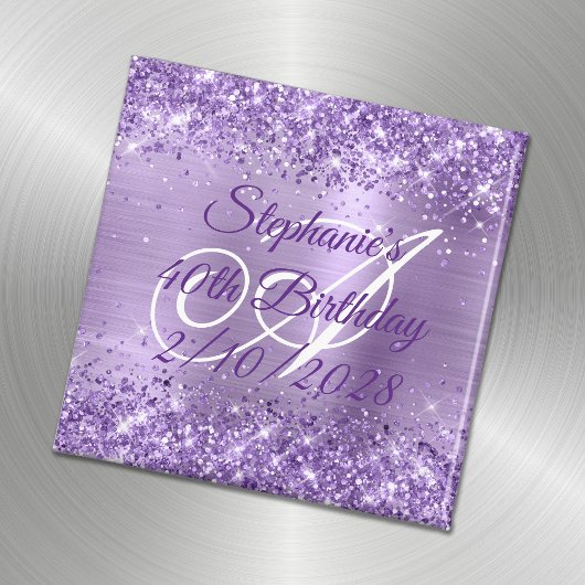 Paarse Folie Glittery Fancy Monogram 40e verjaarda Magneet