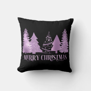 Paarse Folie Look Metaalachtige Kerstboom Kussen