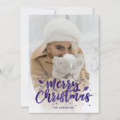 Paarse Folie Manuscript Sneeuwfotokerstkaarten Feestdagenkaart (Voorkant)