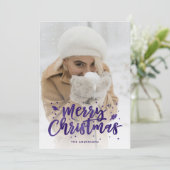 Paarse Folie Manuscript Sneeuwfotokerstkaarten Feestdagenkaart (Staand voorkant)