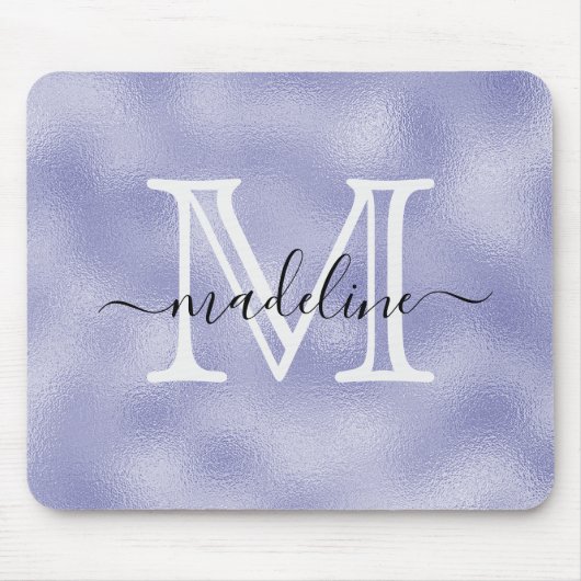 Paarse Folie monogram modern script Muismat (Voorkant)