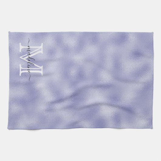 Paarse Folie monogram modern script Theedoek (Horizontaal)