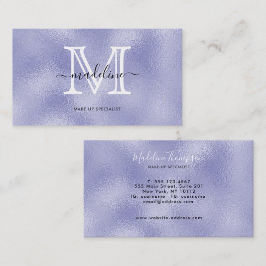 Paarse Folie monogram modern script Visitekaartje (Voorkant / Achterkant)