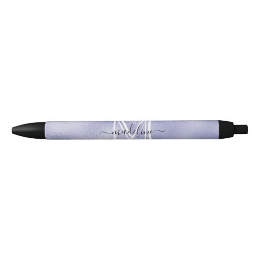 Paarse Folie monogram modern script Zwarte Inkt Pen (Voorkant)