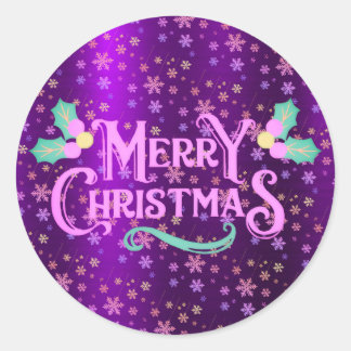 Paarse Folie Neon Sneeuwvlokken Ronde Sticker