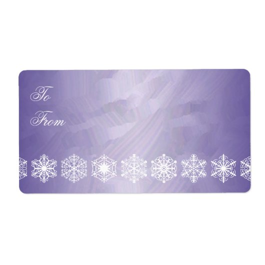 Paarse Folie Sneeuwvlok Trim Kerst Gift Label (Voorkant)