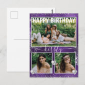 Paarse Folie & Zilver Glitter 3 Foto van zaterdag Briefkaart (Voorkant / Achterkant)