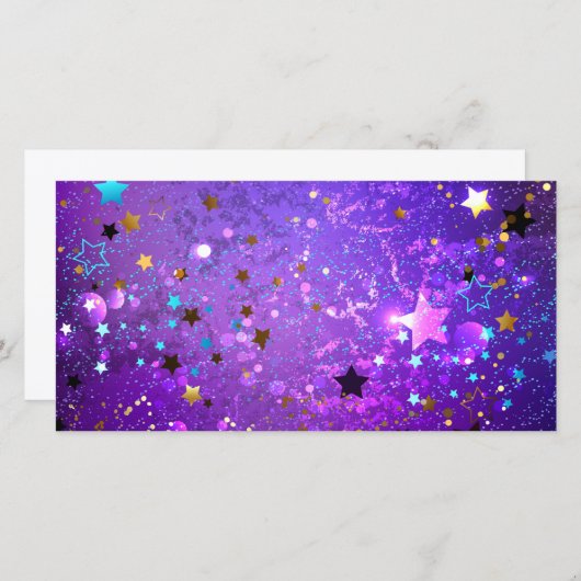Paarse folieachtergrond met sterren aankondiging (Voorkant / Achterkant)