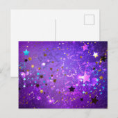 Paarse folieachtergrond met sterren aankondigingskaart (Voorkant / Achterkant)