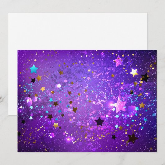 Paarse folieachtergrond met sterren advieskaart (Voorkant / Achterkant)