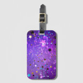 Paarse folieachtergrond met sterren bagagelabel (Voorkant (verticaal))