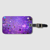 Paarse folieachtergrond met sterren bagagelabel (Voorkant (horizontaal))