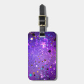 Paarse folieachtergrond met sterren bagagelabel (Voorkant verticaal)