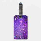 Paarse folieachtergrond met sterren bagagelabel (Achterkant verticaal)