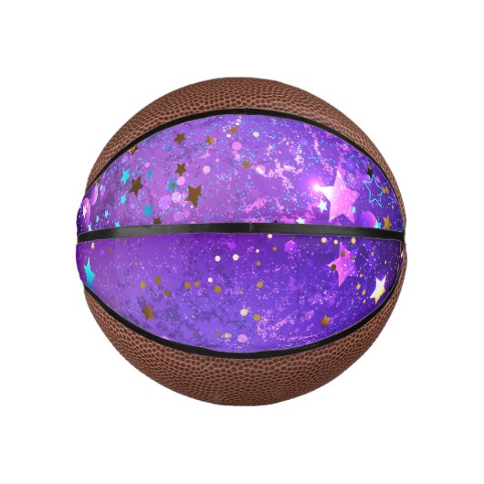 Paarse folieachtergrond met sterren basketbal (Voorkant)