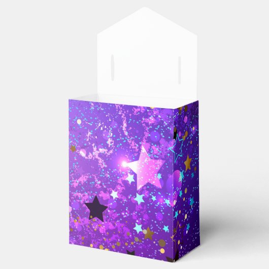 Paarse folieachtergrond met sterren bedankdoosjes (Geopend)