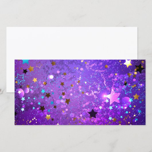 Paarse folieachtergrond met sterren bedankkaart (Voorkant / Achterkant)