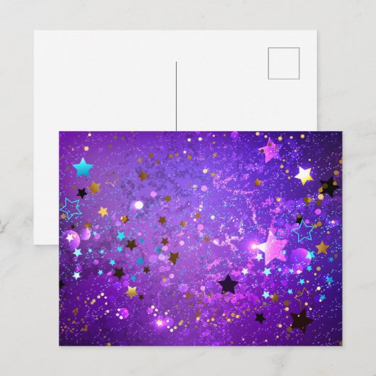 Paarse folieachtergrond met sterren briefkaart (Voorkant / Achterkant)