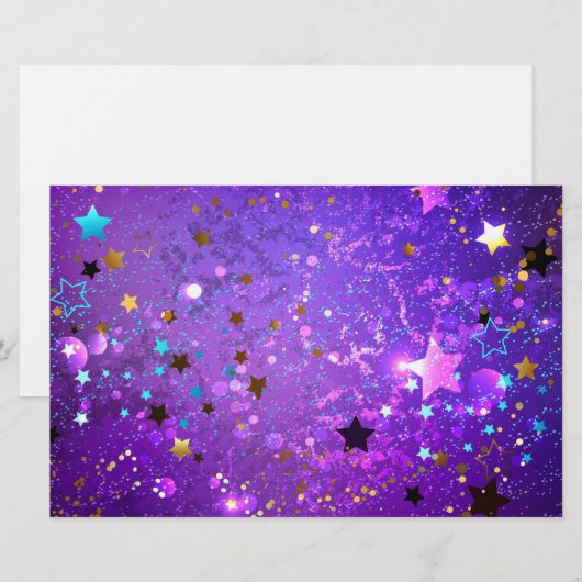 Paarse folieachtergrond met sterren briefpapier (Voorkant / Achterkant)