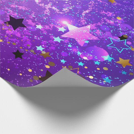 Paarse folieachtergrond met sterren cadeaupapier (Hoek)
