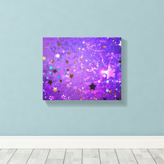 Paarse folieachtergrond met sterren canvas afdruk (Insitu (Houten vloer))