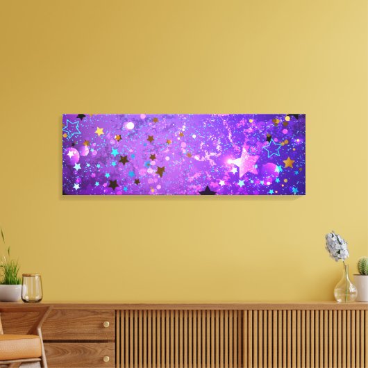 Paarse folieachtergrond met sterren canvas afdruk (Insitu (Woonkamer))