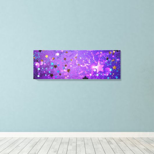 Paarse folieachtergrond met sterren canvas afdruk (Insitu (Houten vloer))