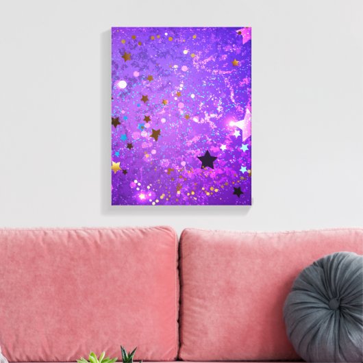 Paarse folieachtergrond met sterren canvas afdruk (Insitu (Woonkamer))