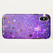 Paarse folieachtergrond met sterren Case-Mate iPhone case (Achterkant (horizontaal))