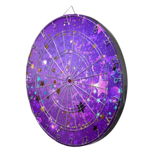 Paarse folieachtergrond met sterren dartbord (Voorkant Rechts)