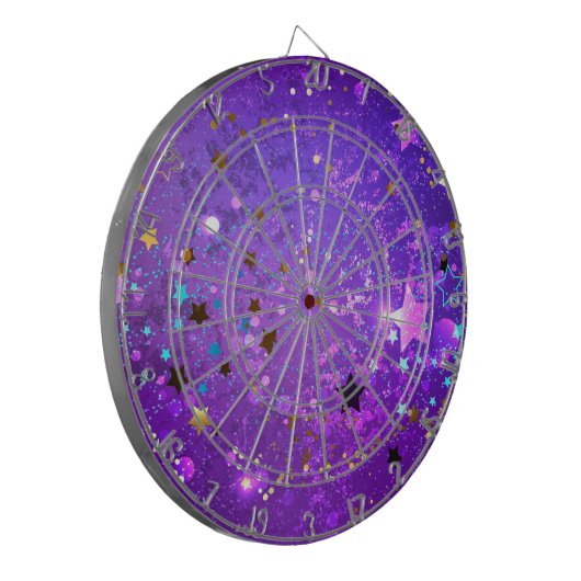 Paarse folieachtergrond met sterren dartbord (Voorkant Links)